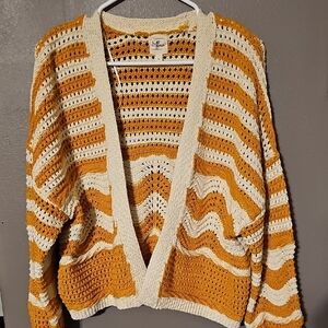 Effeci Orange and Cream Open-Front Cardigan